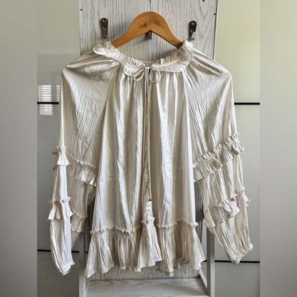 BCBGMAXAZRIA Ruffle Peasant Long Sleeve Blouse - Picture 5 of 15
